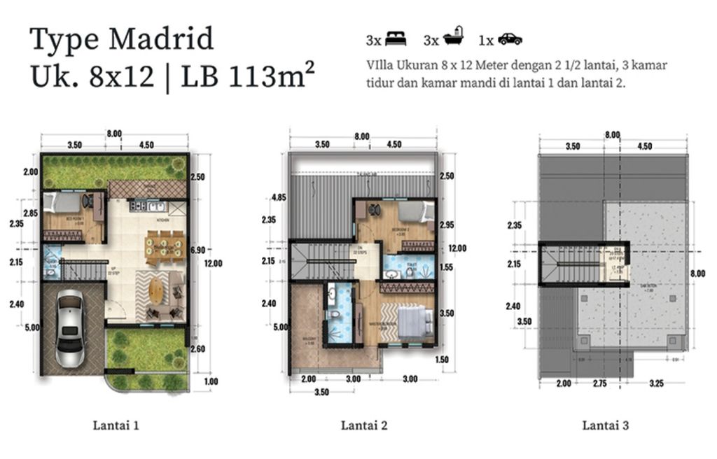 foto denah rumah tipe MADRID perumahan Taman Riviera Cluster Ibiza