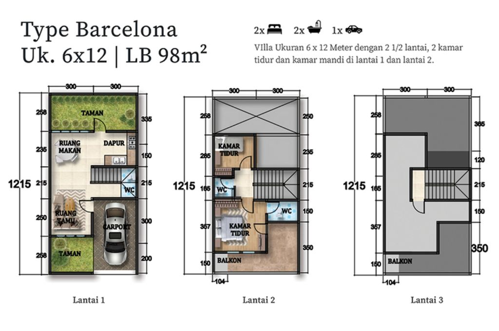 foto denah rumah tipe Barcelona perumahan Taman Riviera Cluster Ibiza