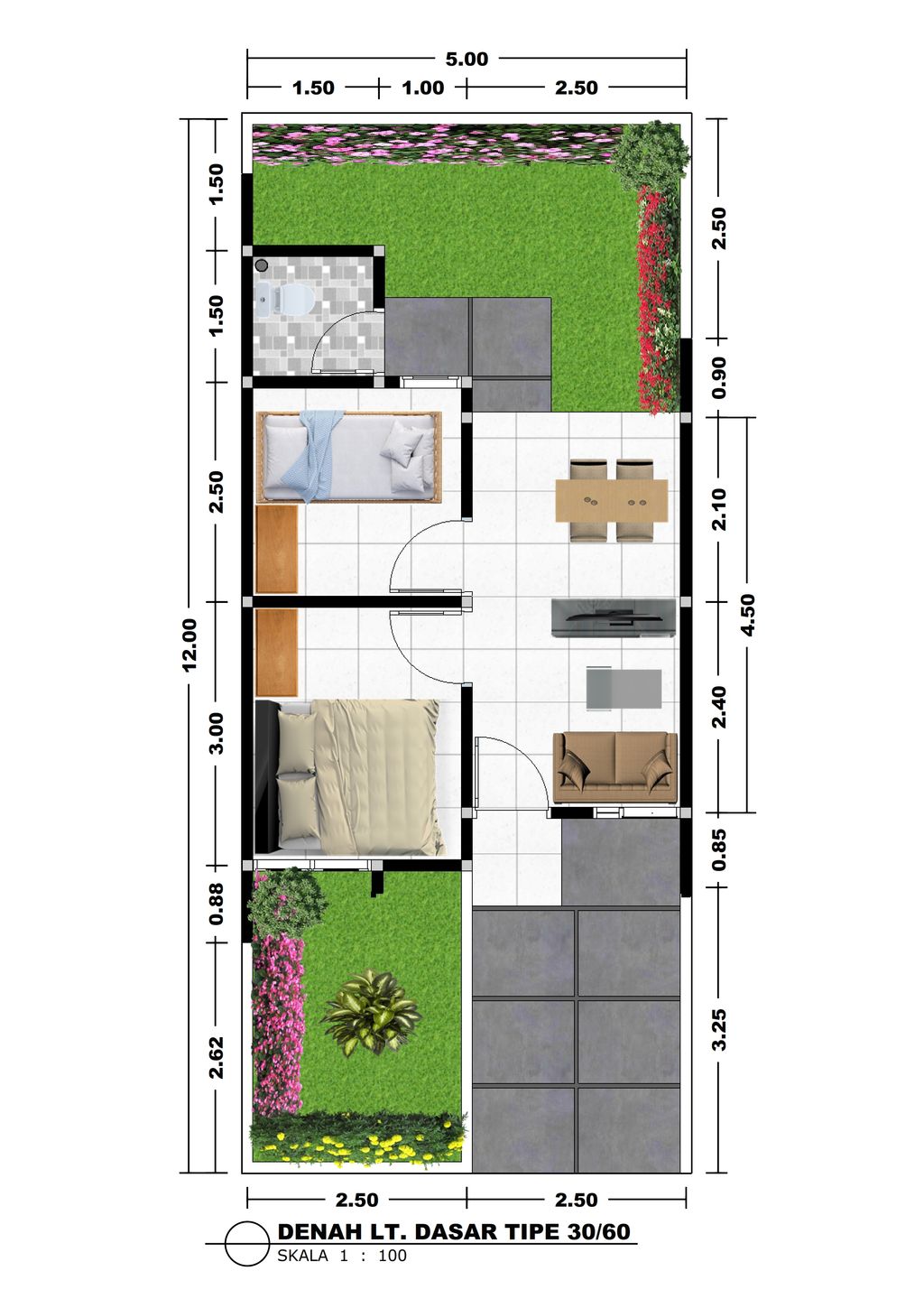 foto denah rumah tipe Tulip 30/60 (334.000.000) perumahan PURI HARMONI PASIRMUKTI PERLUASAN