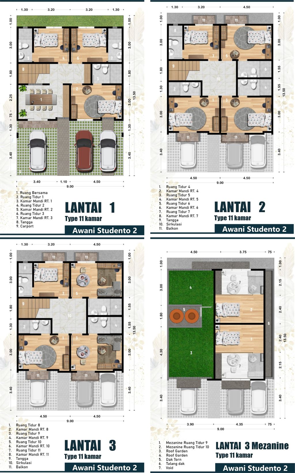 foto denah rumah tipe 11 Kamar perumahan Awani Studento 2