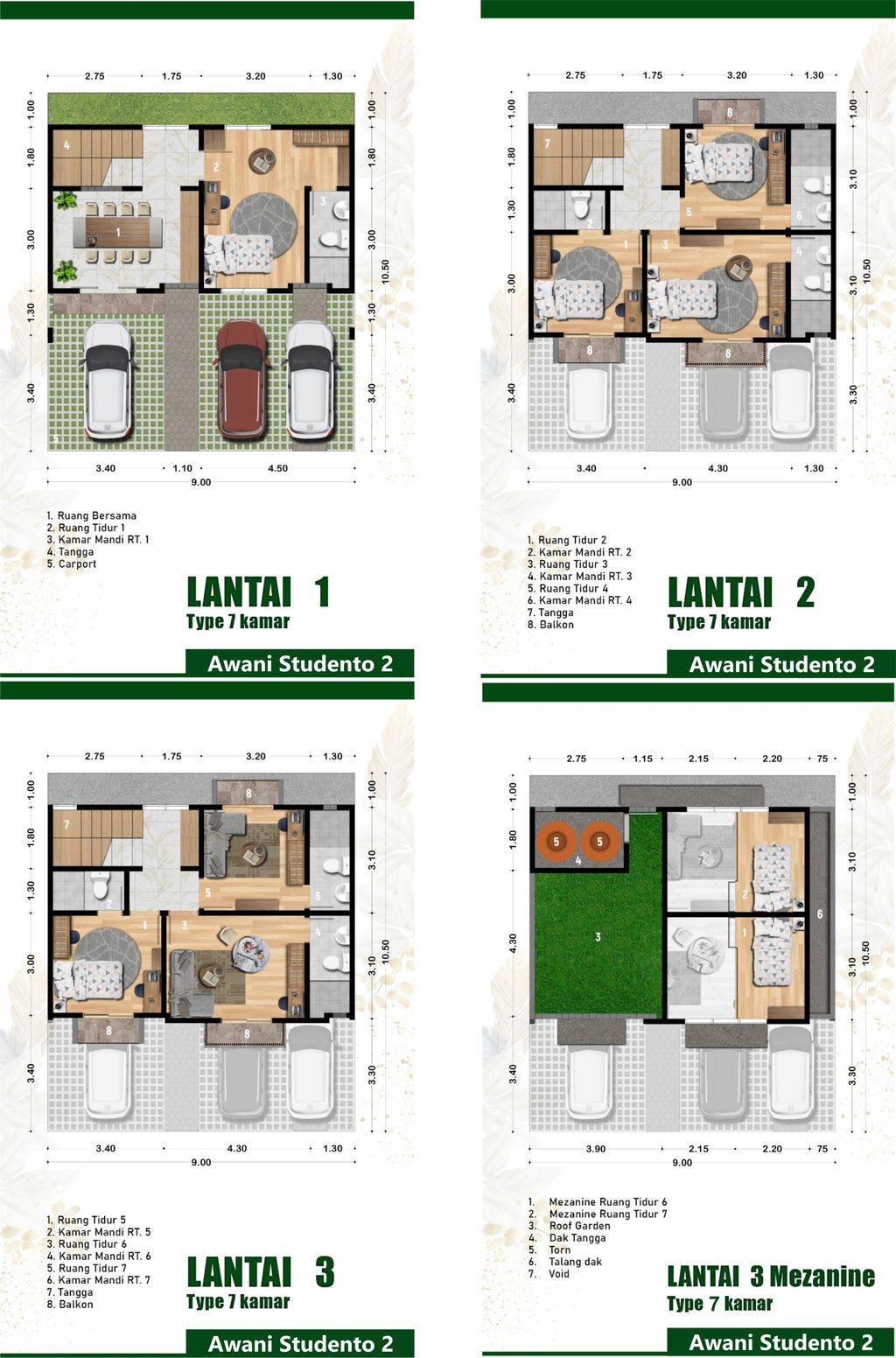 foto denah rumah tipe 7 Kamar perumahan Awani Studento 2