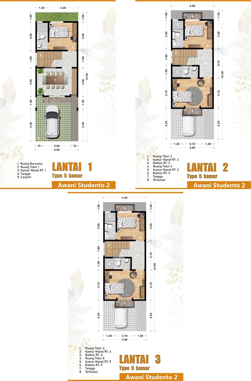 foto denah rumah tipe 5 Kamar perumahan Awani Studento 2