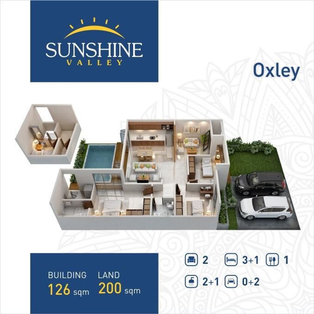 foto denah rumah tipe OXLEY perumahan CITRAGRAND GALESONG CITY CLUSTER SUNSHINE