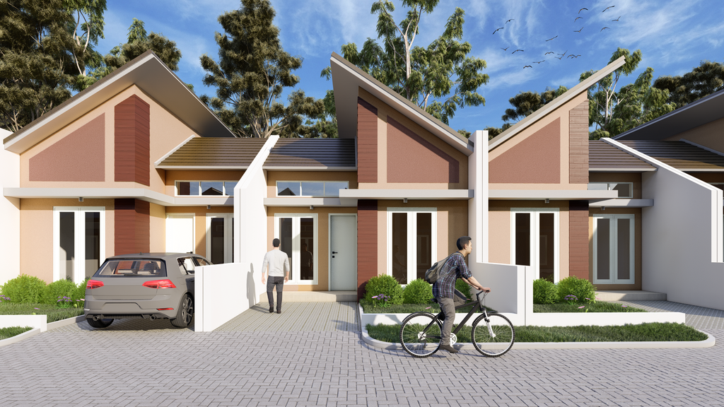 foto tampak rumah tipe Adenium Pojok perumahan Banjar Mukti Residence