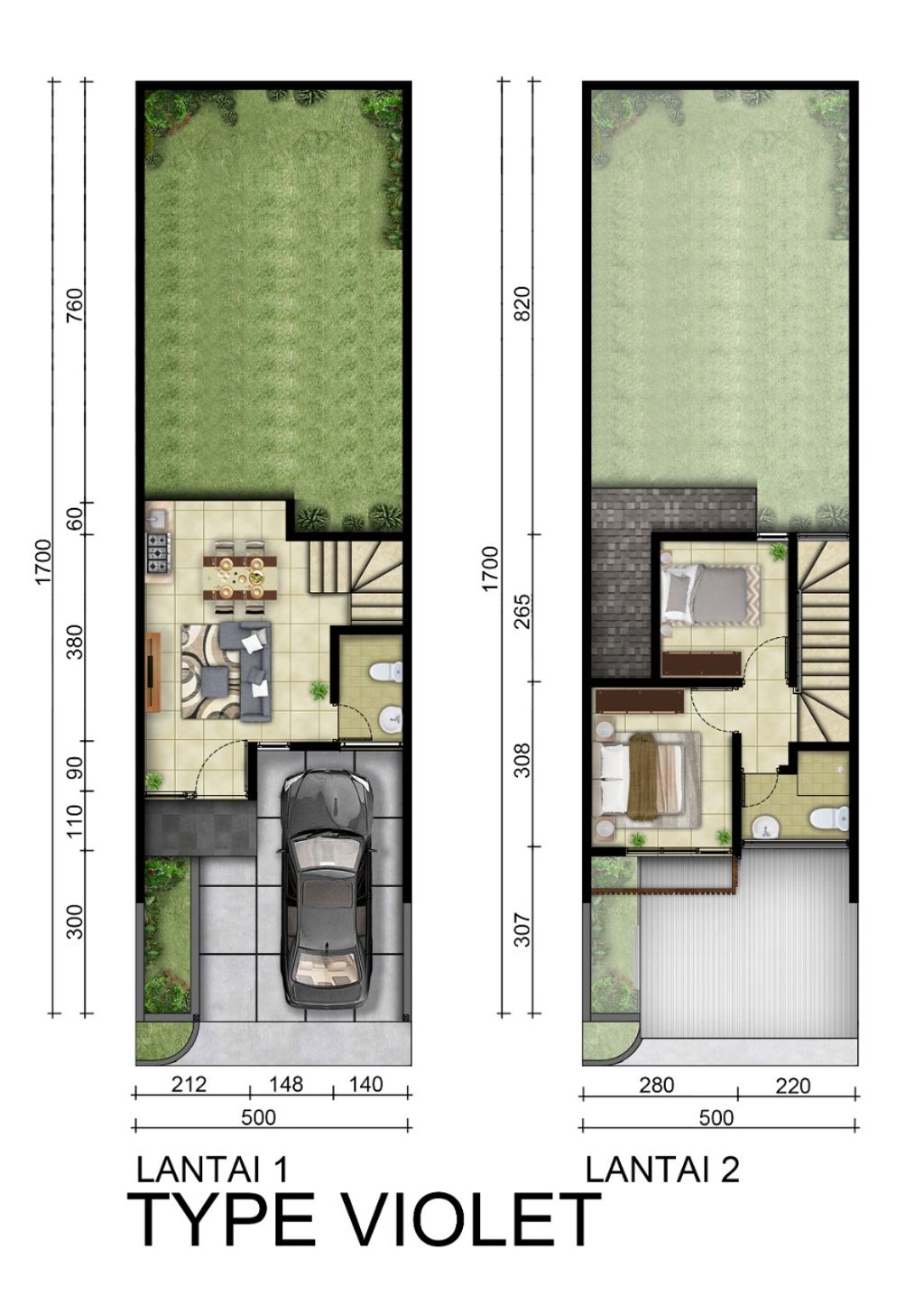 foto denah rumah tipe Violet 47/85 perumahan MAGNOLIA RESIDENCE 2