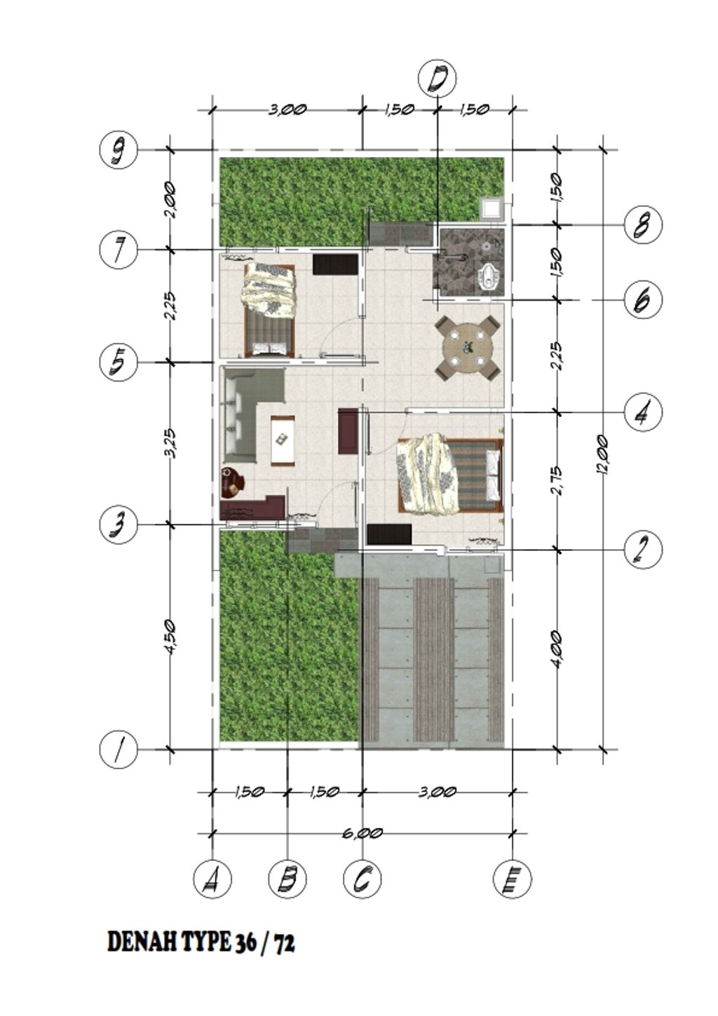 foto denah rumah tipe 36 perumahan BUMI BORONGLOE PERMAI 5