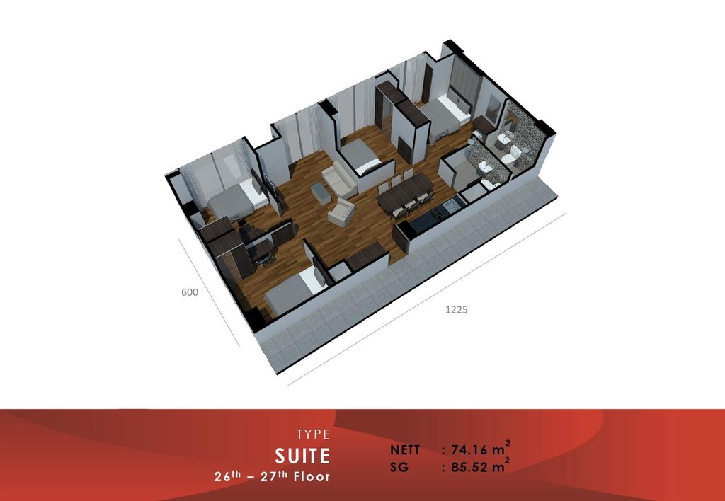 foto denah rumah tipe SUITE perumahan The bay Apartment