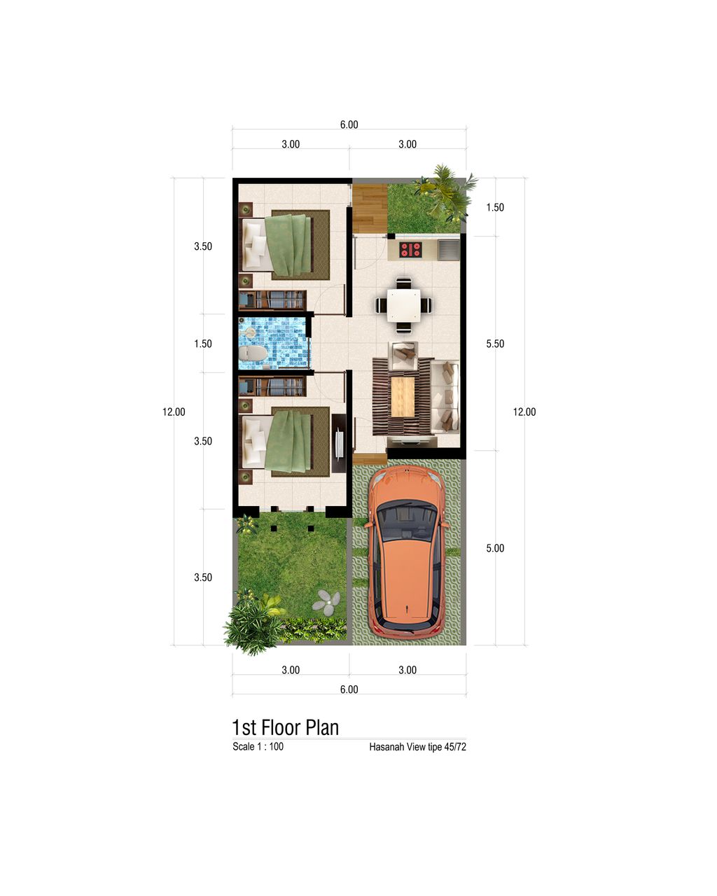 foto denah rumah tipe 45 perumahan Hasanah Park (hasanah view tahap 2)
