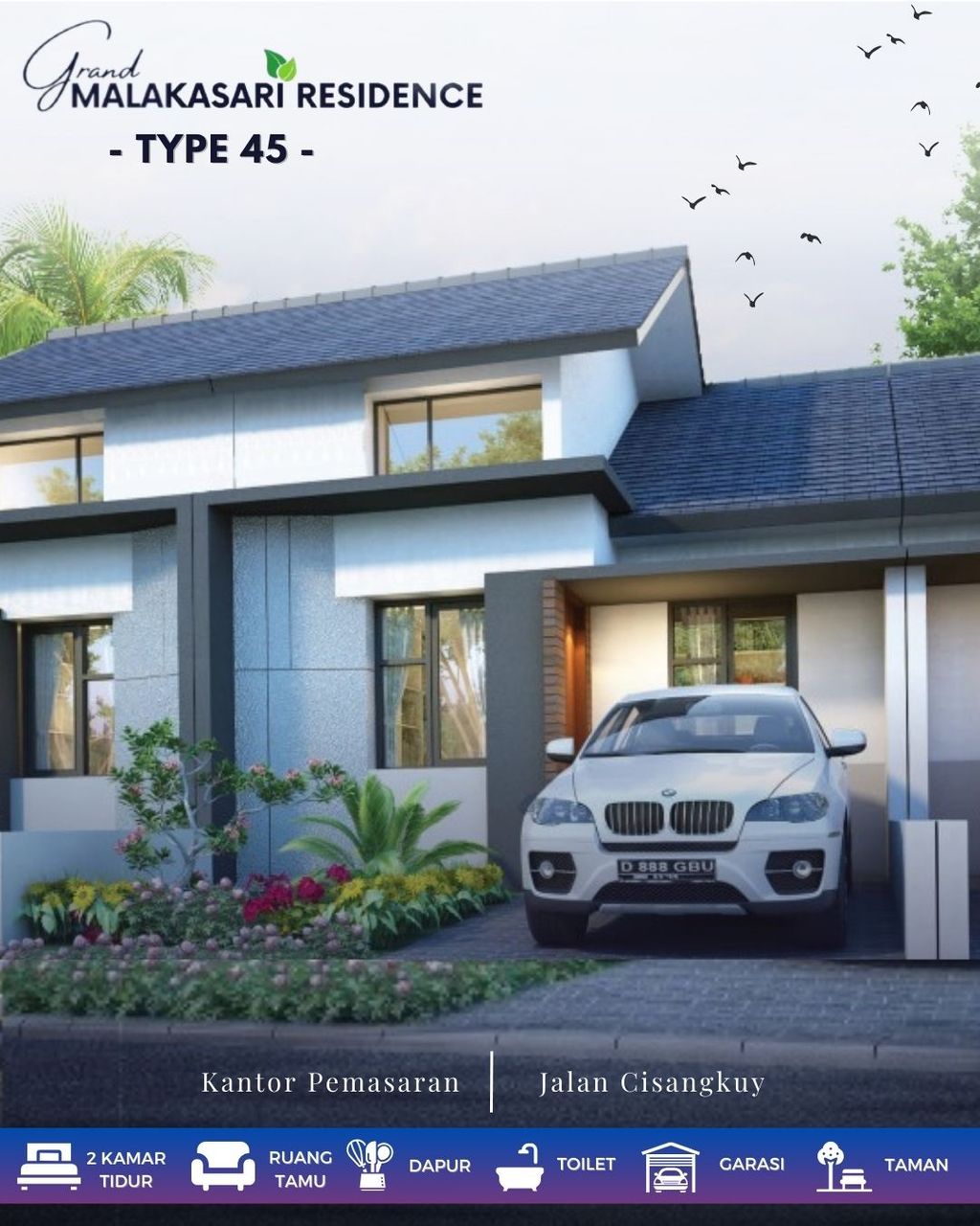 foto tampak rumah tipe 45 perumahan Grand Malakasari Residence