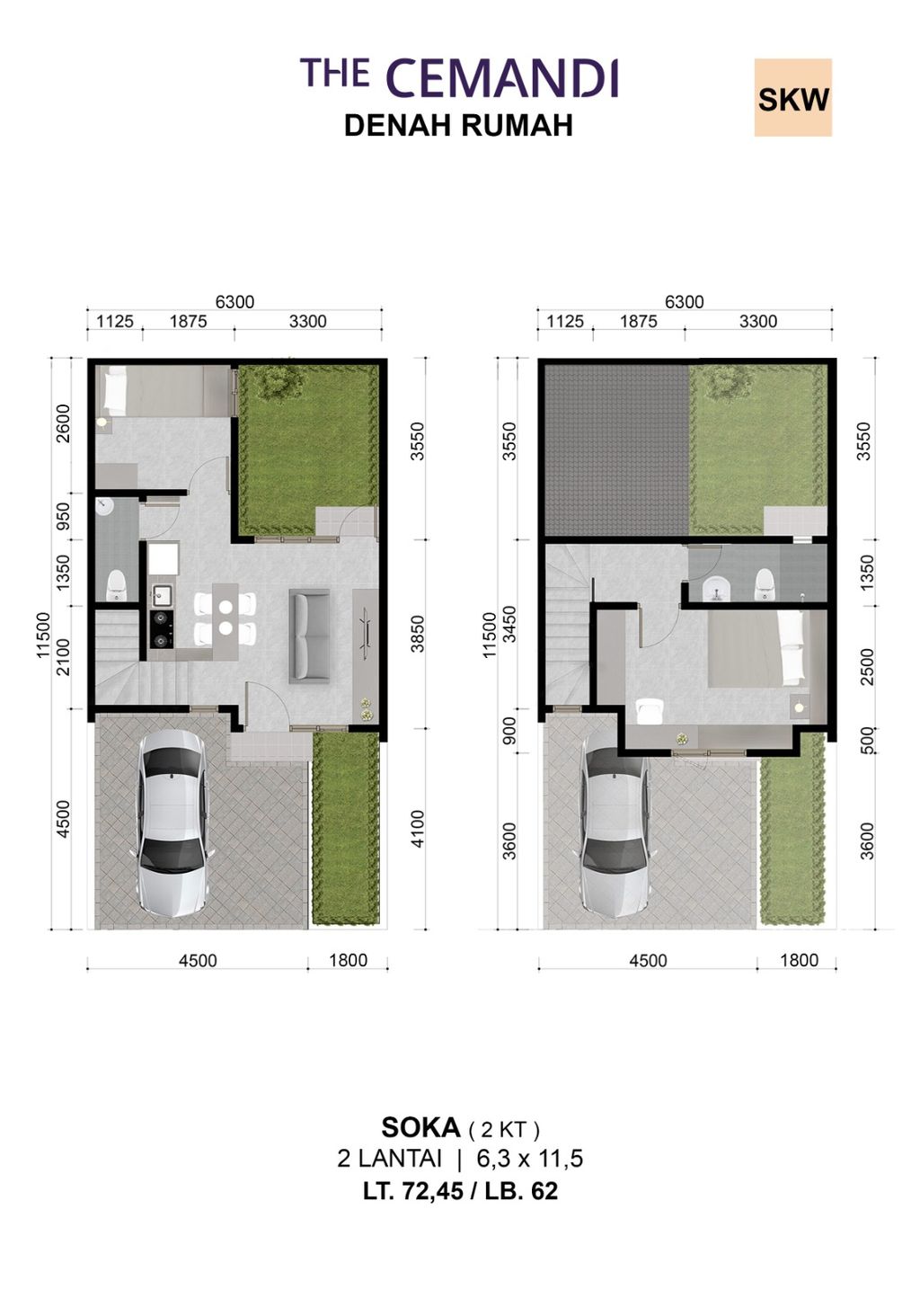 foto denah rumah tipe SOKA 6,3 x 11,5 perumahan THE CEMANDI