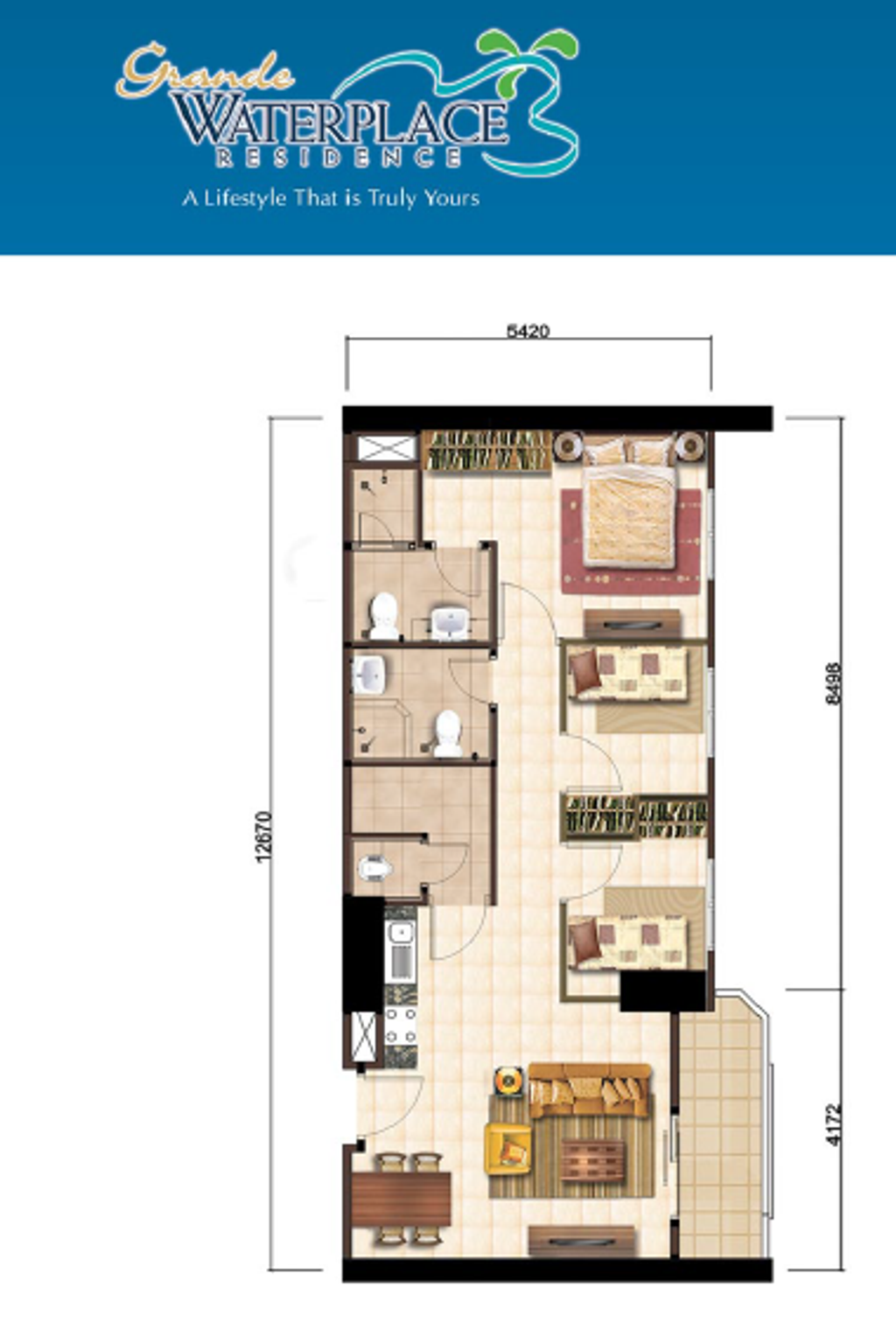 foto denah rumah tipe 3 BR perumahan WATERPLACE RESIDENCE