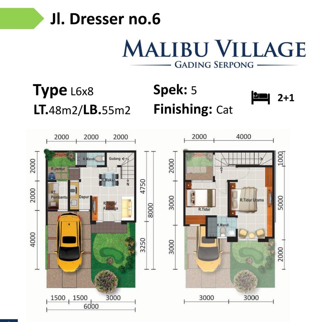 foto denah rumah tipe DRESER 06 perumahan CLUSTER MALIBU VILLAGE