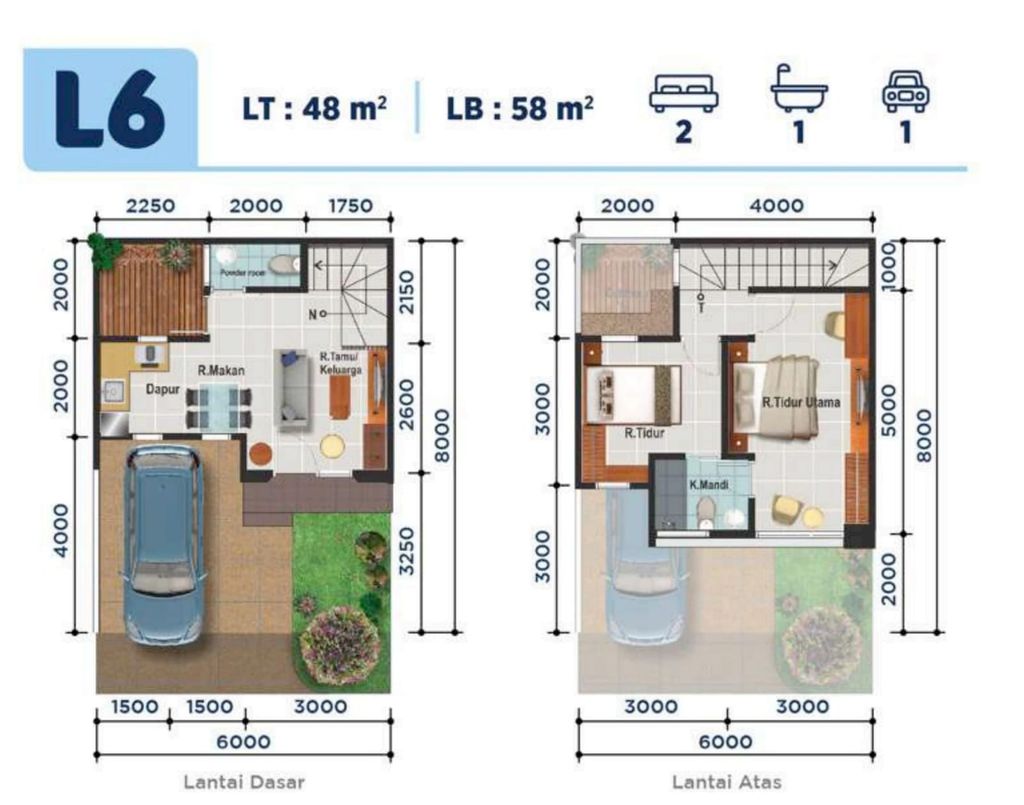 foto denah rumah tipe FILARE 26 perumahan CLUSTER MALIBU VILLAGE
