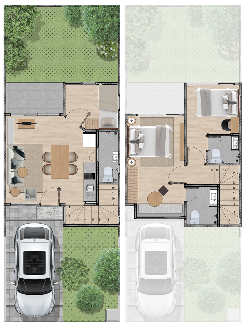 foto denah rumah tipe 2 (2 Lantai) Non Balcony RH5WY-073 perumahan Rolling Hills Makassar