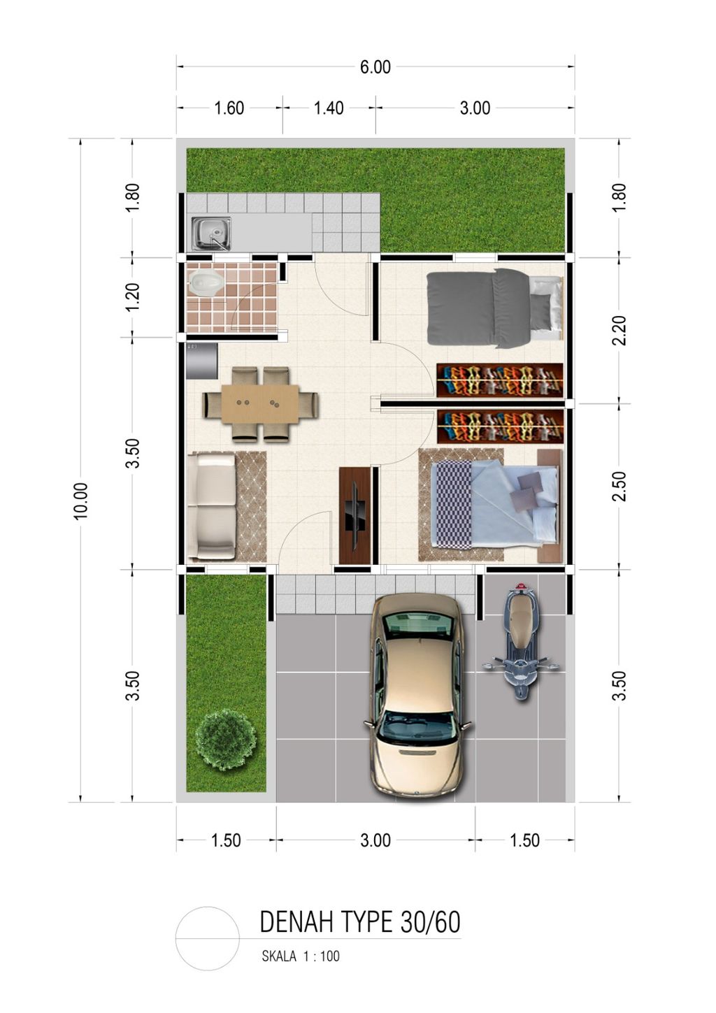 foto denah rumah tipe 30/60 (Blok B) perumahan Taman Kertamukti Residence Cluster Arjuna