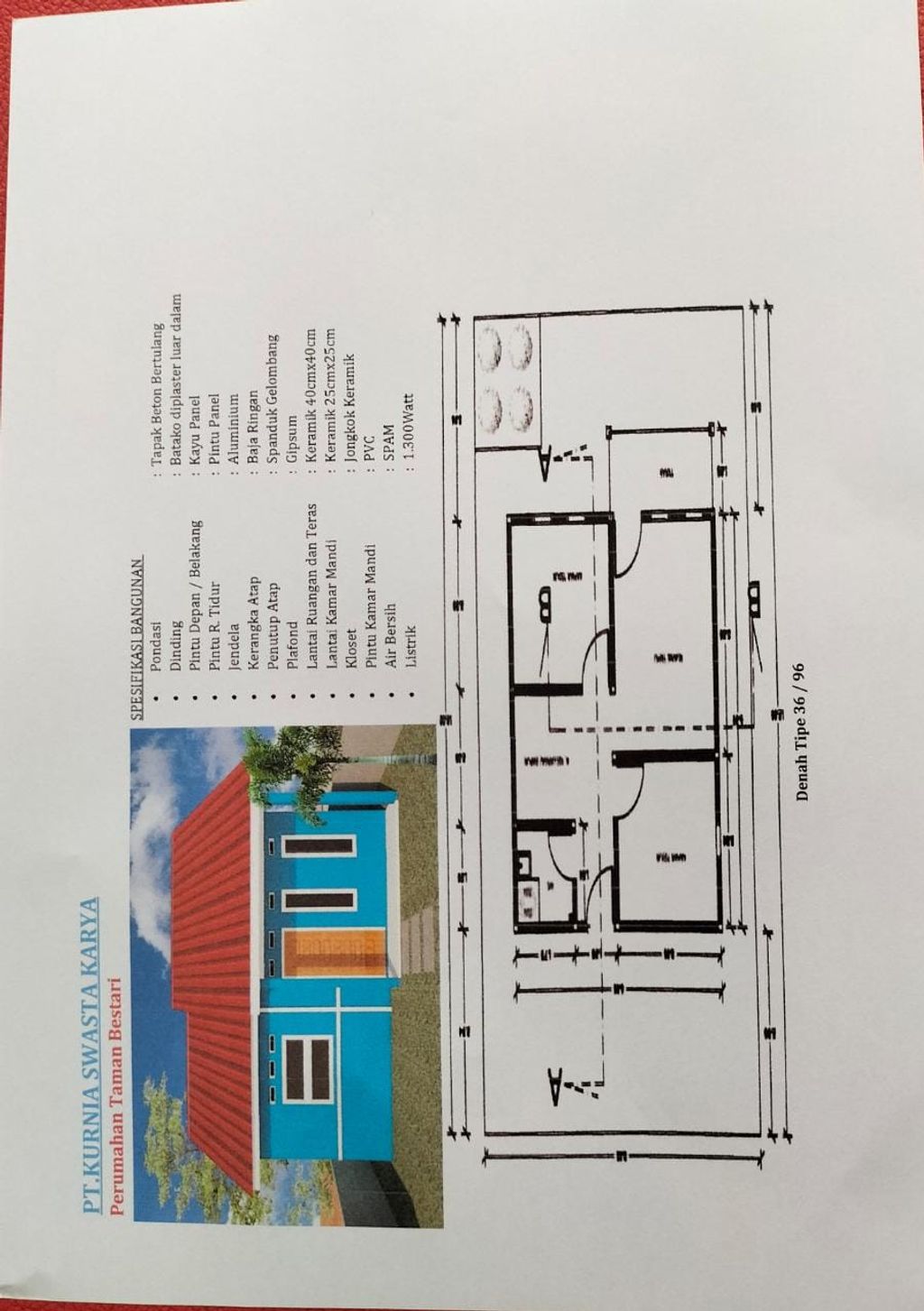 foto denah rumah tipe 36/96 perumahan Perumahan Taman Bestari 2