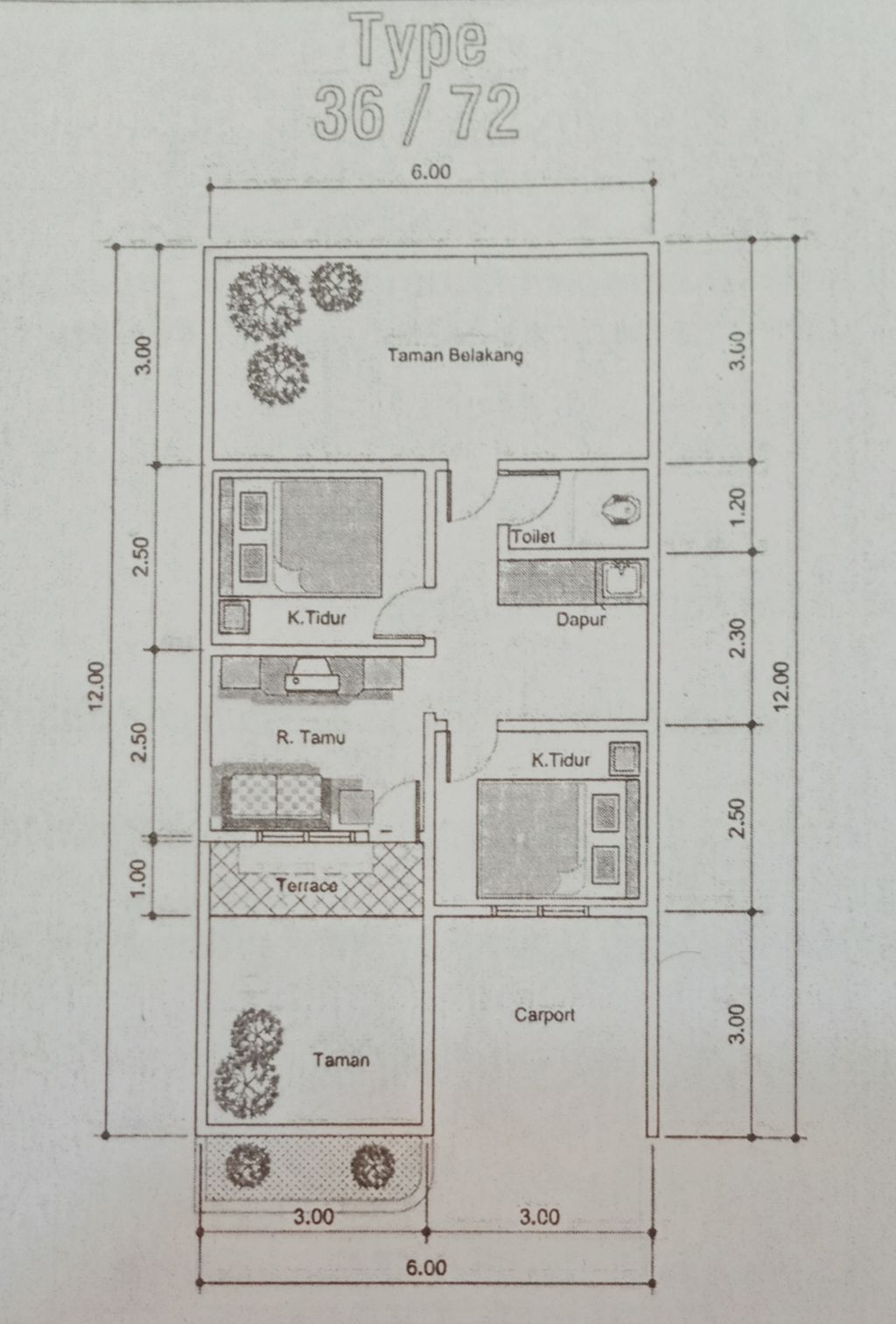 foto denah rumah tipe 36/72 perumahan SRAYA RESIDENCE