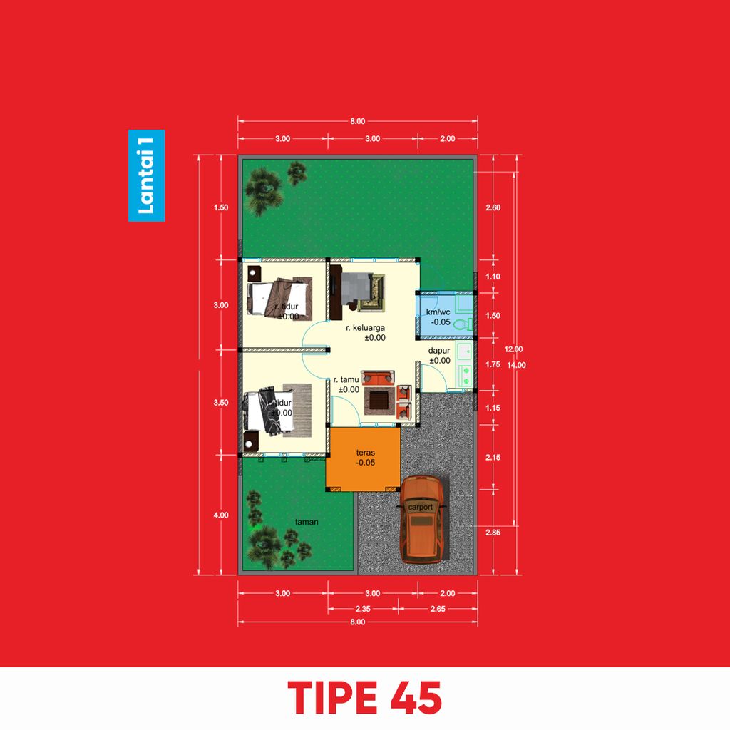 foto denah rumah tipe 45 perumahan Graha Permata Selabaya