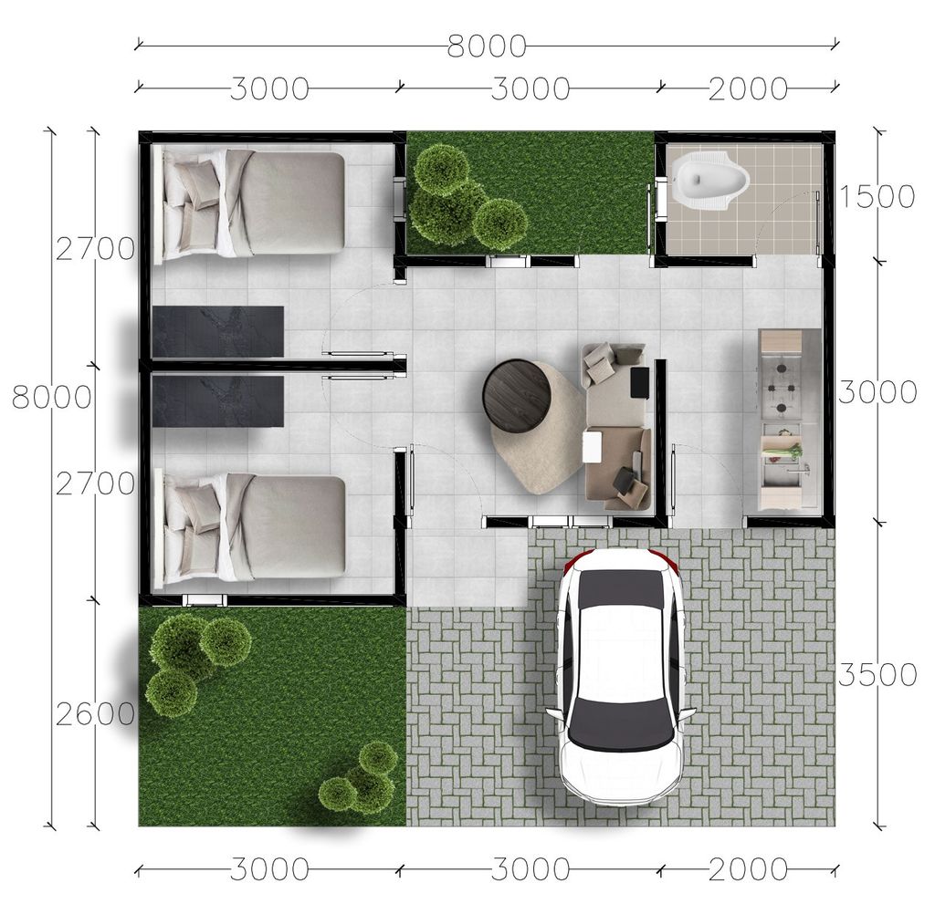 foto denah rumah tipe 36 perumahan PALM GREEN RESIDENCE