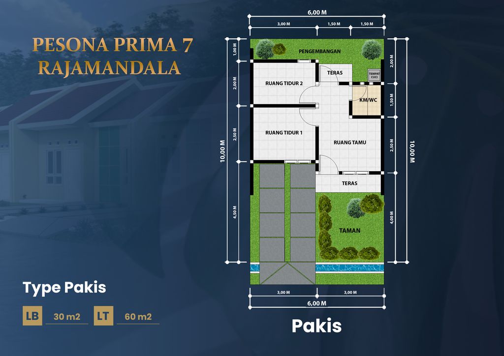 foto denah rumah tipe PAKIS 166 perumahan PESONA PRIMA 7 RAJAMANDALA