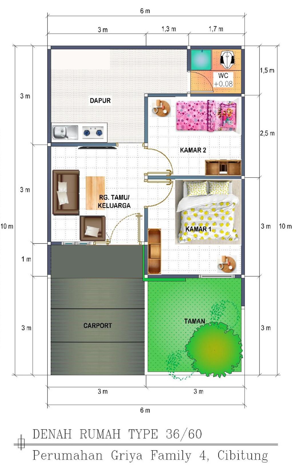 foto denah rumah tipe 36/60_2024 perumahan Griya Family 3 Cikarang