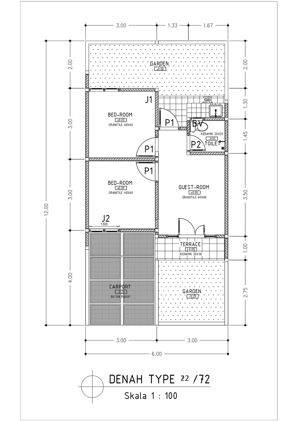 foto denah rumah tipe 22/72 perumahan PAMULANG PARK RESIDENCE