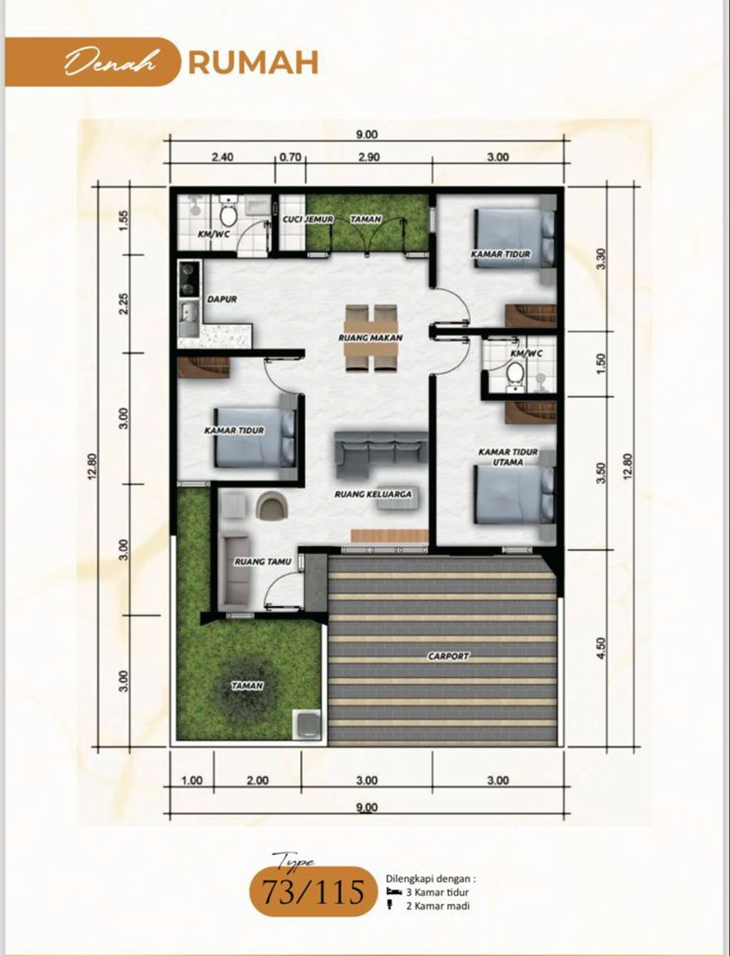 foto denah rumah tipe 73/115 perumahan Griya Satria Graha Utama