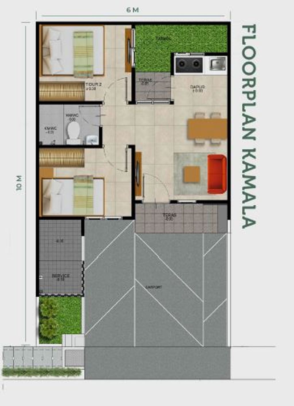 foto denah rumah tipe 35/60 perumahan KARTIKA RESIDENCE THN 2024