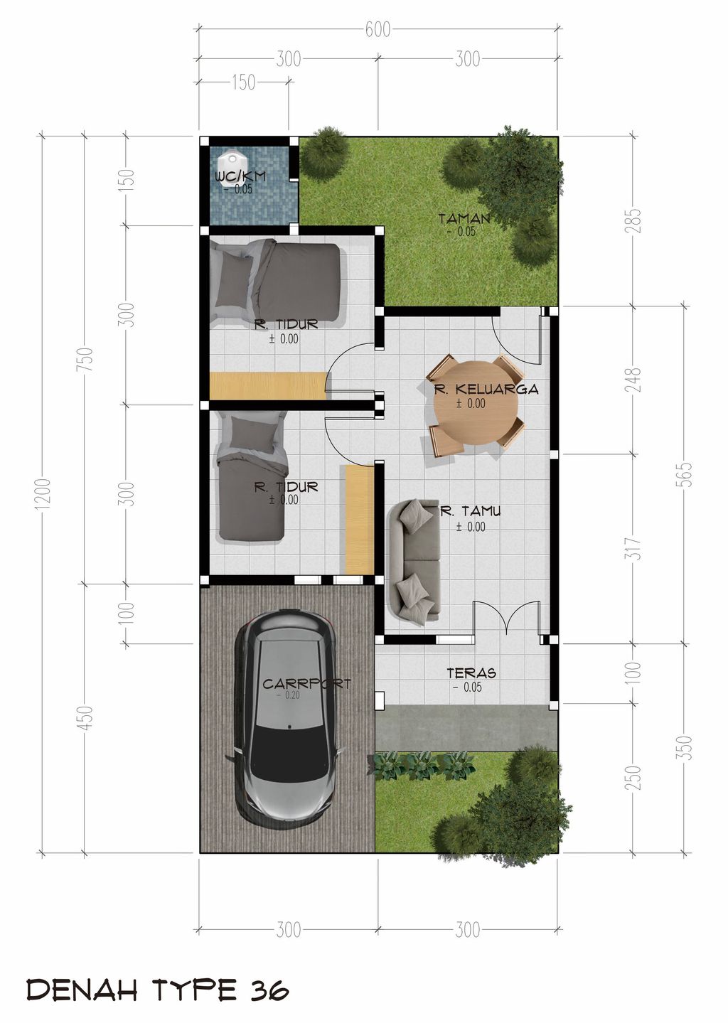 foto denah rumah tipe 36/72 perumahan Aliyah Residence