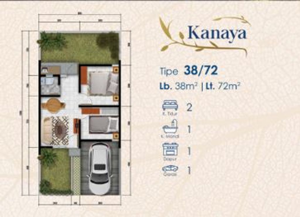 foto denah rumah tipe 38/72 perumahan KARTIKA RESIDENCE THN 2024