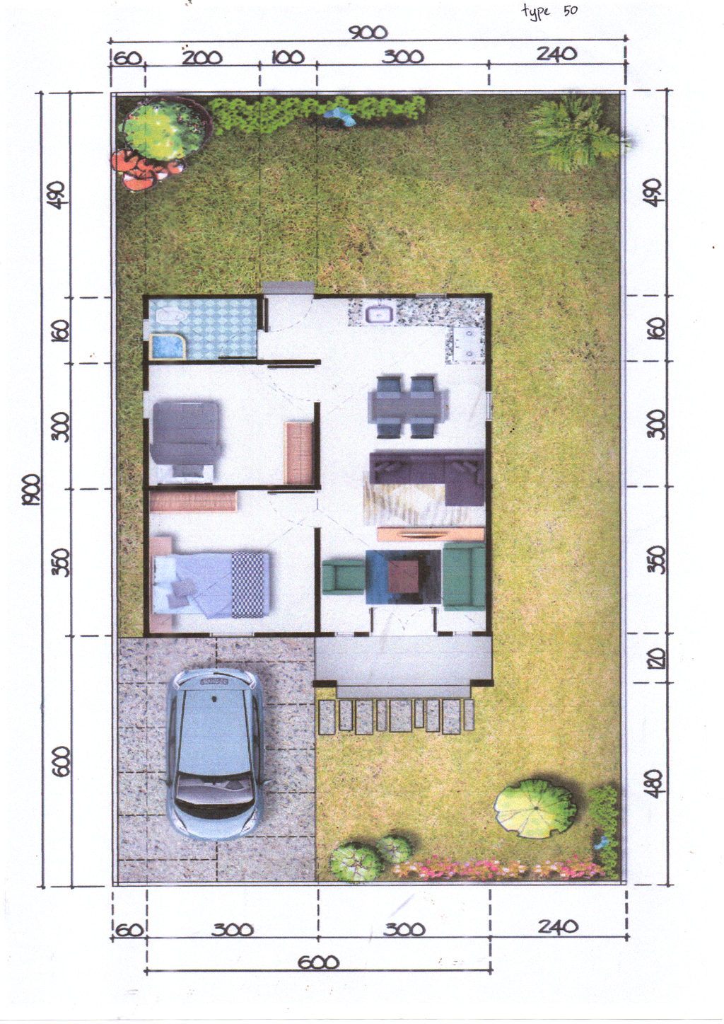 foto denah rumah tipe 50/166 perumahan Komplek Perumahan Navara Residence