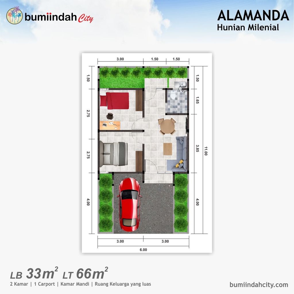 foto denah rumah tipe Alamanda perumahan Bumi Indah Cluster Naura
