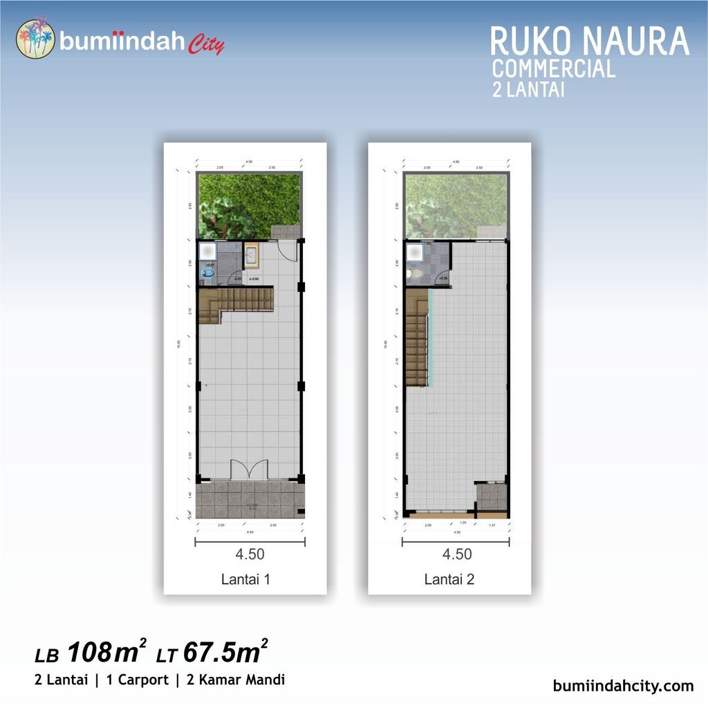 foto denah rumah tipe Ruko Naura perumahan Bumi Indah Cluster Naura