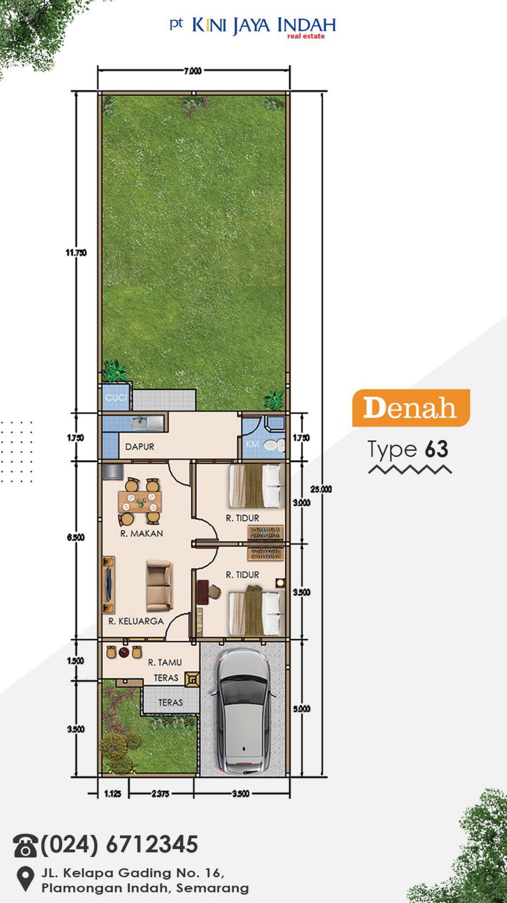 foto denah rumah tipe T.63 / 175 perumahan PLAMONGAN INDAH JASMINE PARK