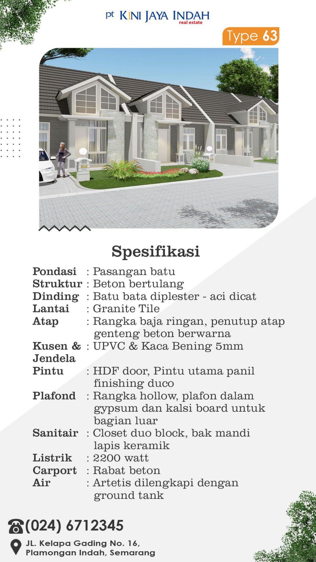 foto tampak rumah tipe T.63 / 203 perumahan PLAMONGAN INDAH JASMINE PARK