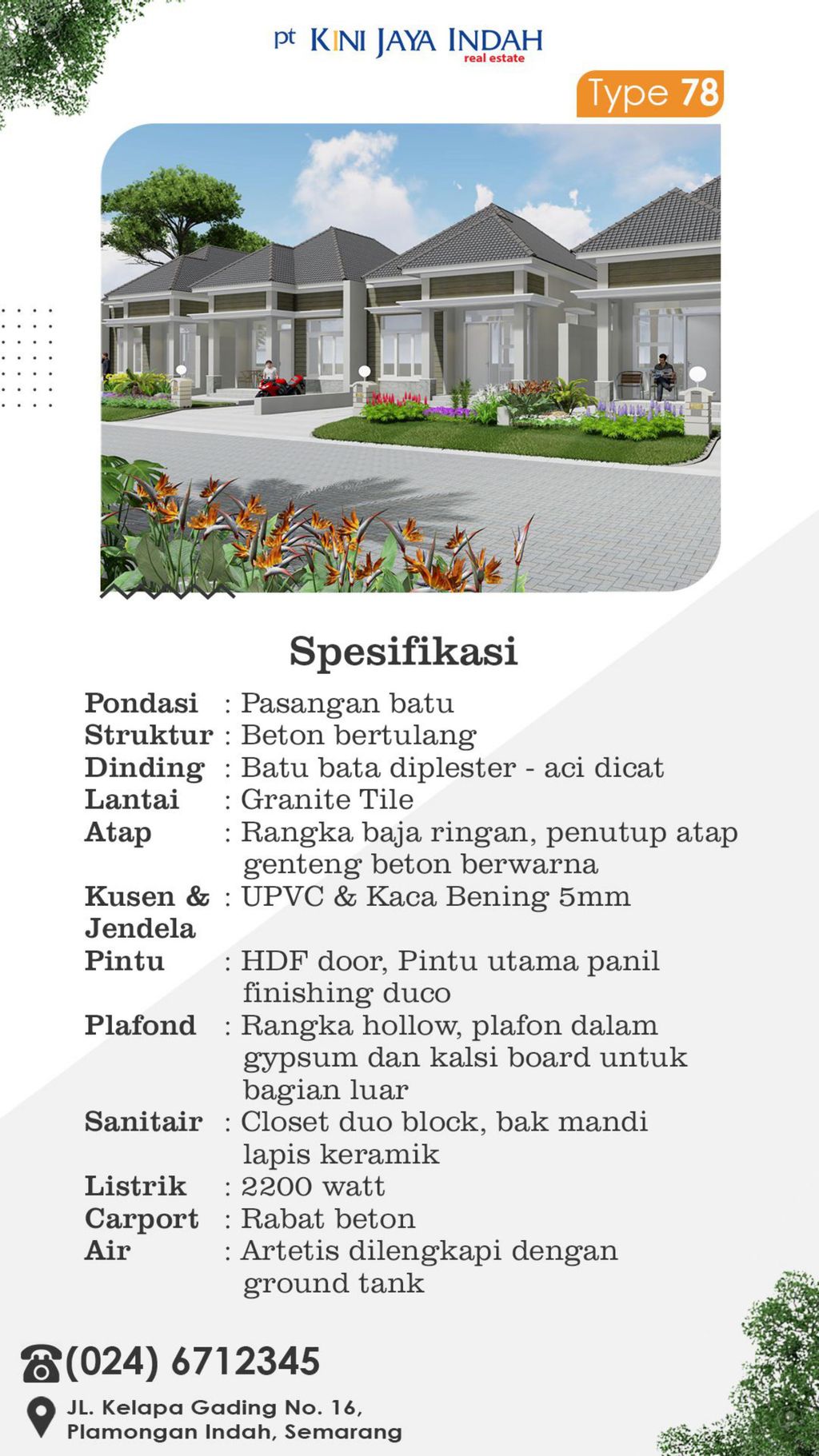 foto tampak rumah tipe T.78 / 232 perumahan PLAMONGAN INDAH JASMINE PARK