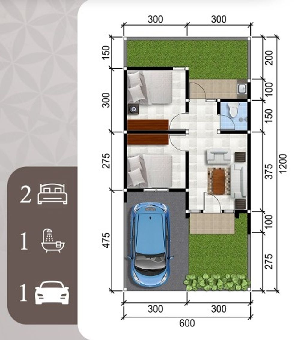 foto denah rumah tipe 36/72B perumahan ALANA REGENCY TAMBAK OSO