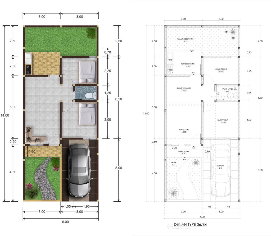 foto denah rumah tipe 36/84 perumahan GADING TUTUKA RESIDENCE kirana