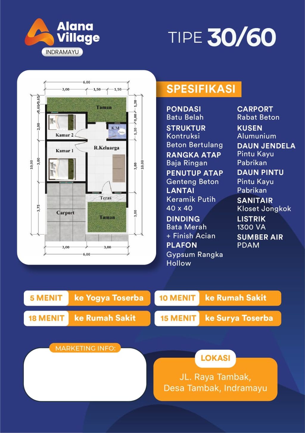 foto denah rumah tipe 30/60 perumahan ALANA VILLAGE INDRAMAYU