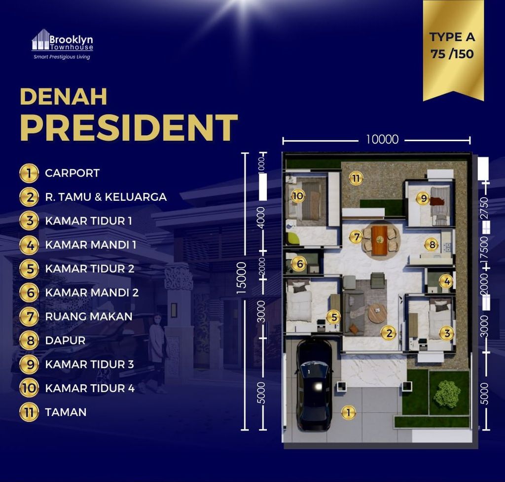 foto denah rumah tipe A - President perumahan BROOKLYN TOWNHOUSE