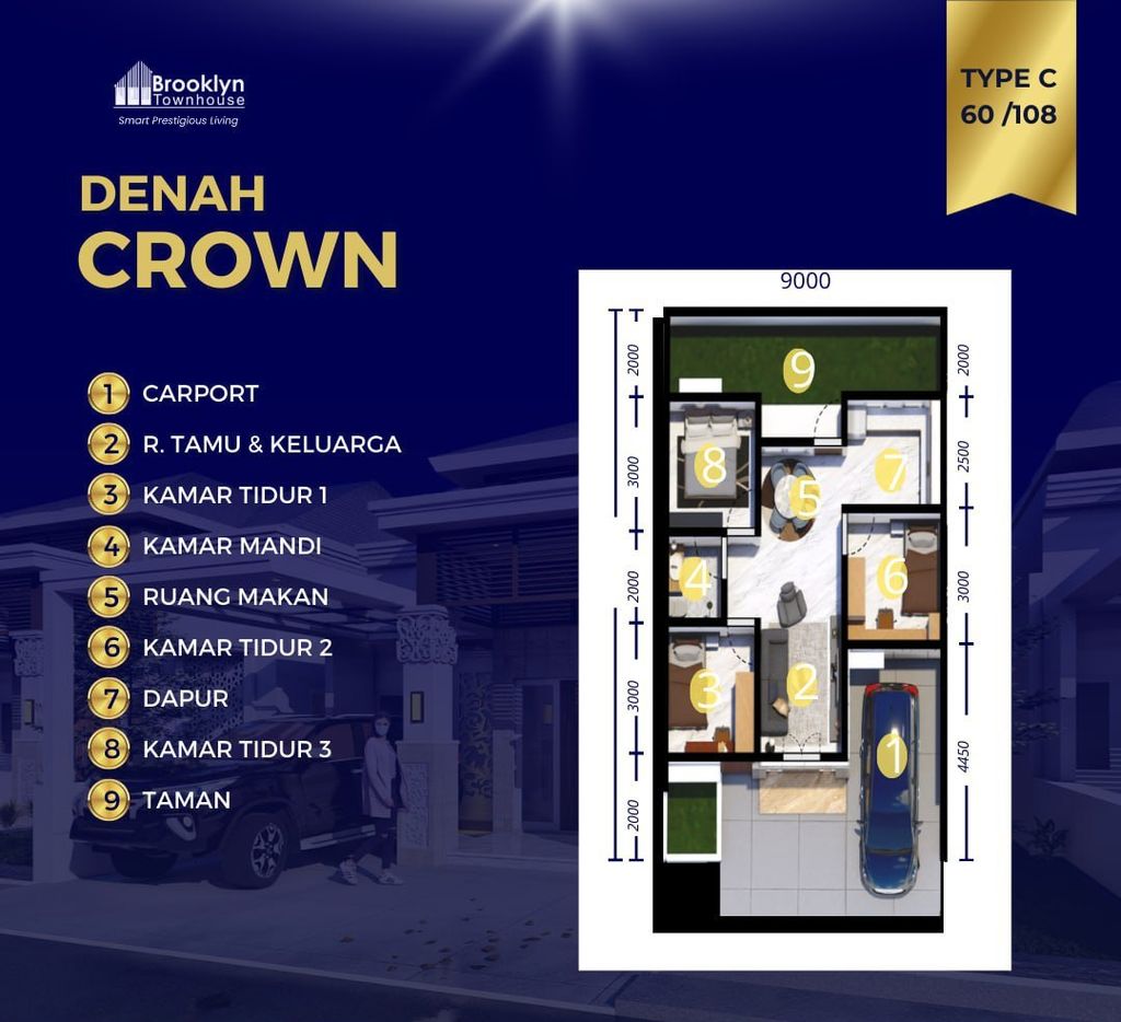 foto denah rumah tipe C - Crown perumahan BROOKLYN TOWNHOUSE