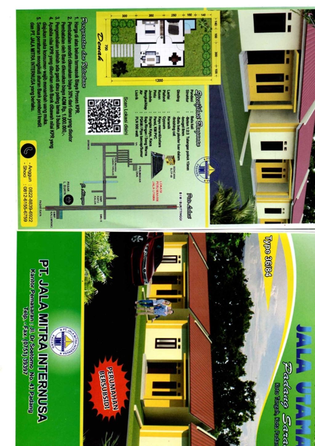 foto denah rumah tipe 36 perumahan JALA UTAMA PADANG SARAI I