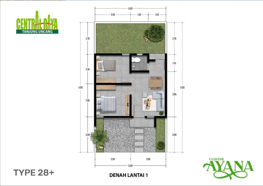 foto denah rumah tipe 28/66 perumahan PERUMAHAN CENTRAL RAYA TANJUNG UNCANG