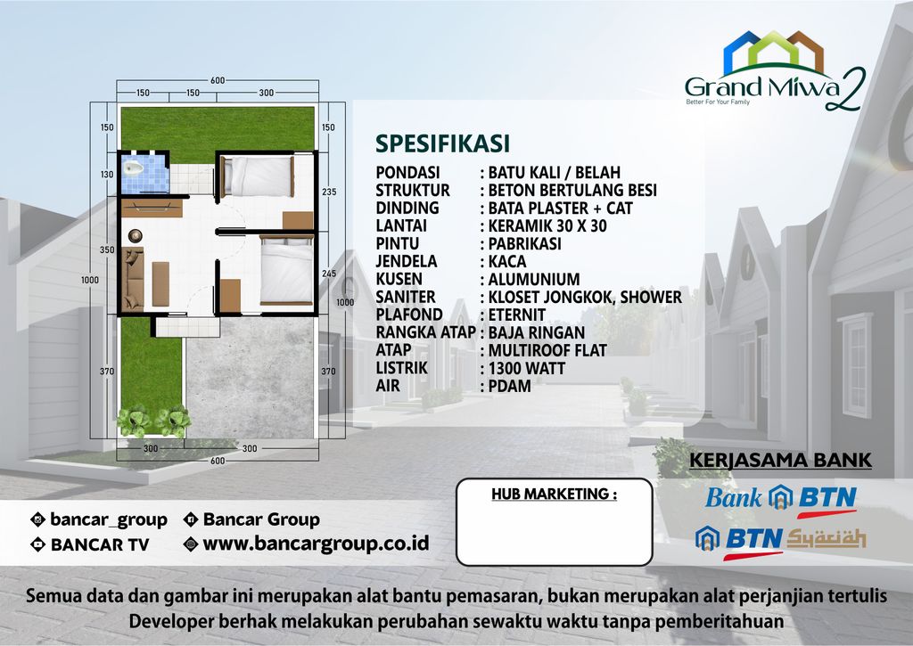 foto denah rumah tipe Subsidi perumahan GRAND MIWA 2 TAMPINGAN