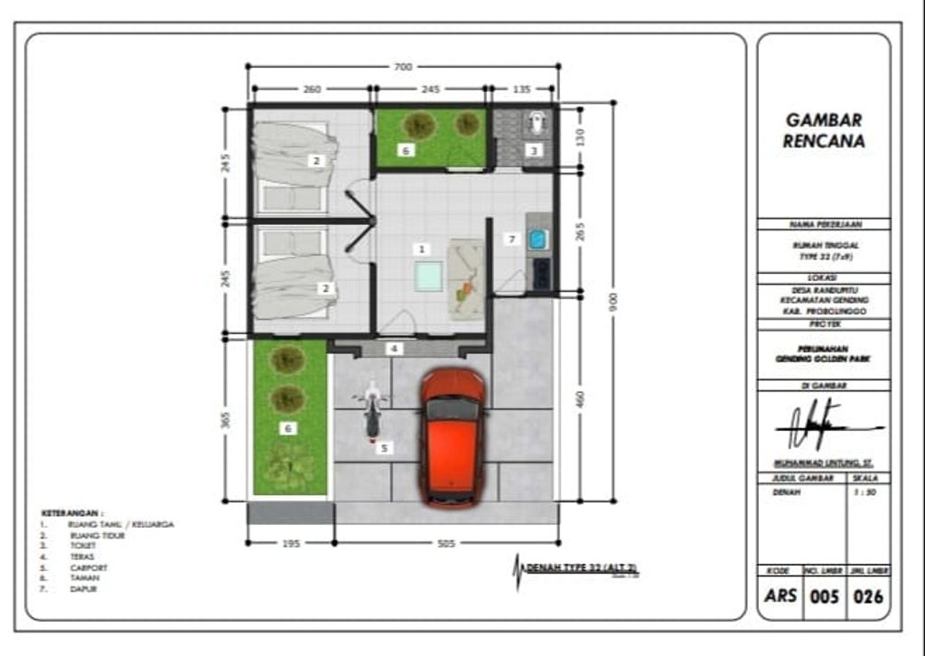 foto denah rumah tipe 32 perumahan GENDING GOLDEN PARK