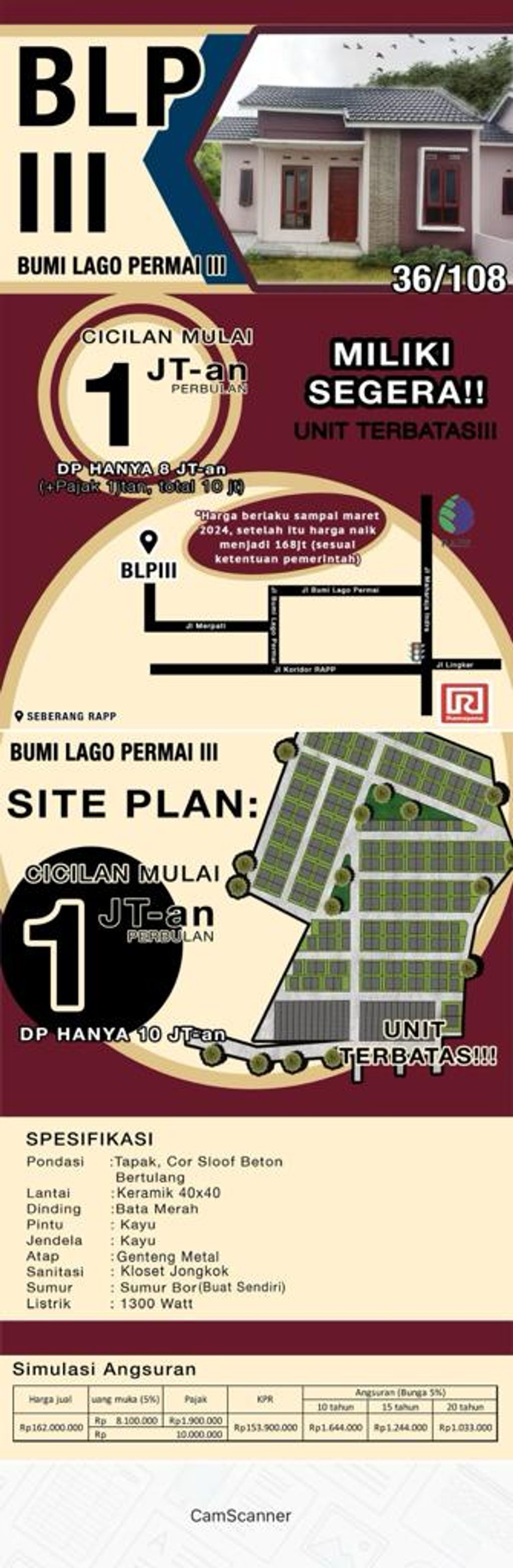 foto denah rumah tipe 36 perumahan Bumi Lago Permai III