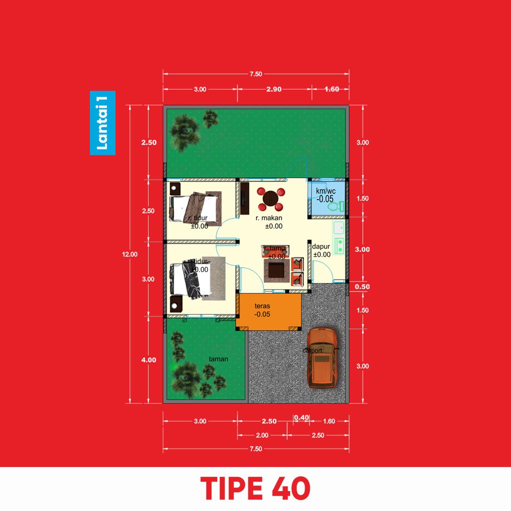 foto denah rumah tipe 40 perumahan Graha Permata Selabaya