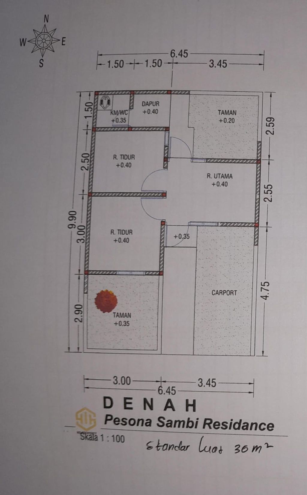 foto denah rumah tipe 30/60 perumahan PESONA SAMBI RESIDENCE