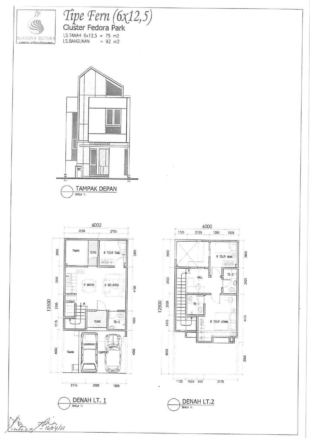 foto denah rumah tipe FERN perumahan CLUSTER FEDORA PARK, SUVARNA SUTERA