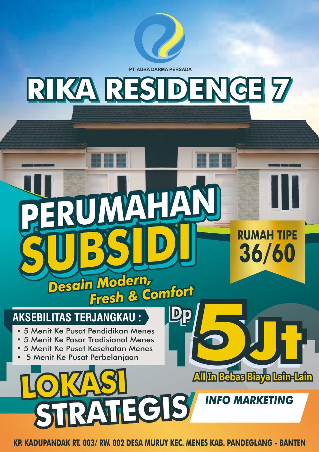foto tampak rumah tipe 36/60 perumahan RIKA RESIDENCE 7
